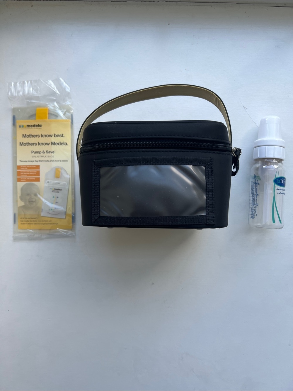 Medela Black Baby Bag Organizer, new dr. Brown bottle and breast milk bags